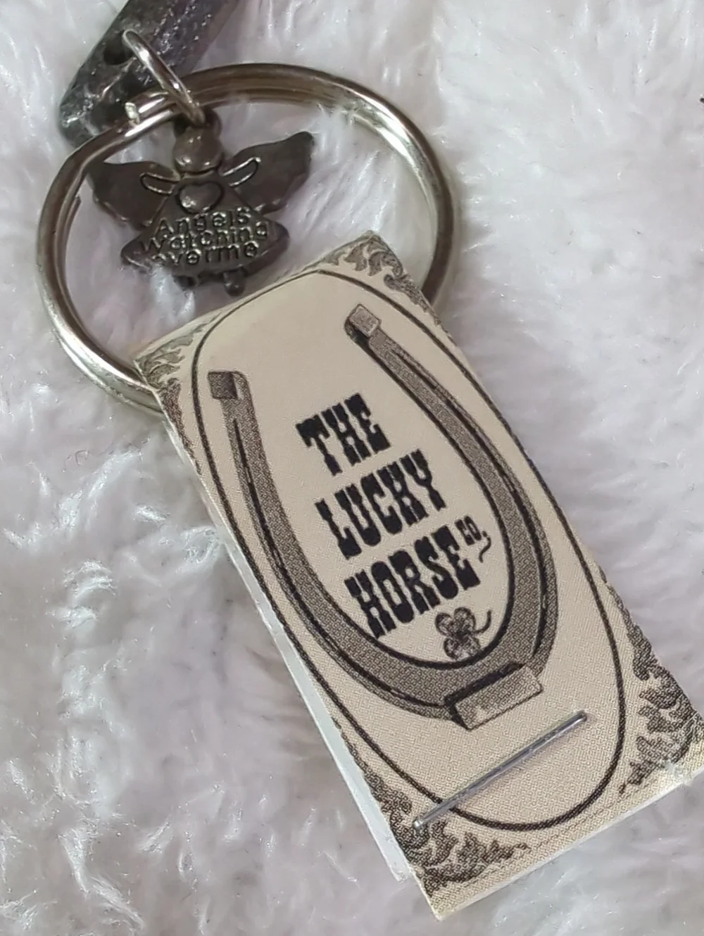 The Lucky Horse Key Ring With Horseshoe & Angel Charm NWT